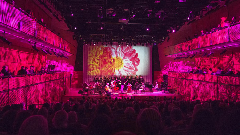 A 2018 performance of <em>Anthracite Fields </em>at Zankel Hall in New York. The piece, which documents Pennsylvania coal mining culture in the early 20th century, earned Wolfe a Pulitzer Prize in 2015.