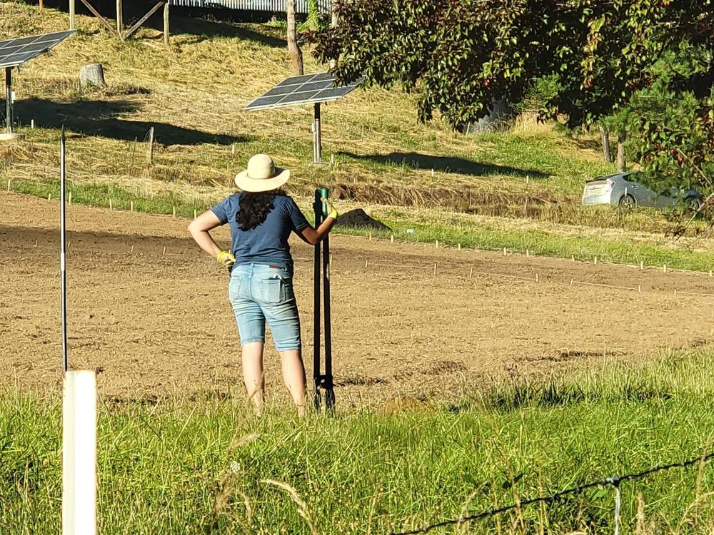 New farmer Bobbi Wilson stands on land in southern Oregon where she is prepping the land to grow vegetables.