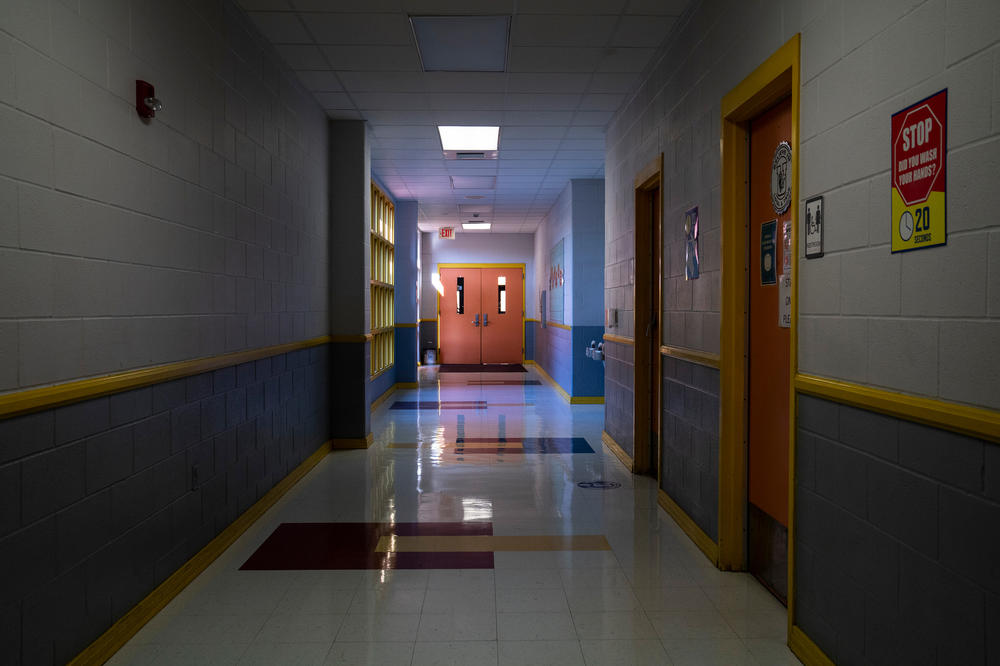 A hallway in the repurposed campus for kids in Uvalde.