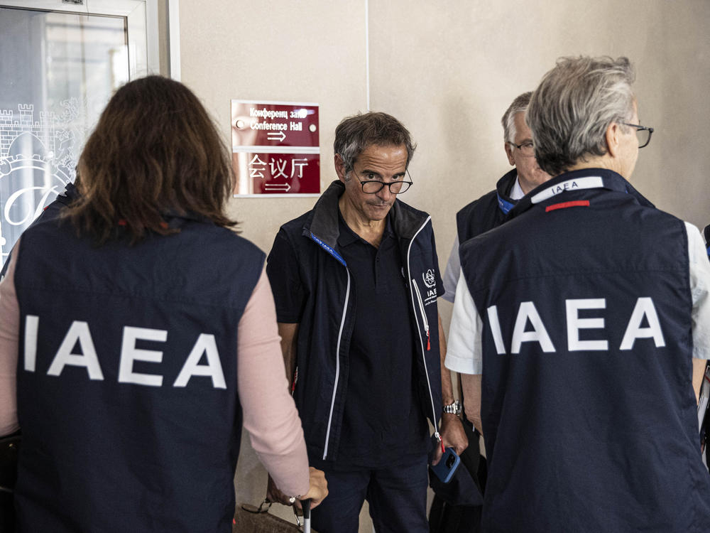 Rafael Mariano Grossi, director general of the International Atomic Energy Agency, arrives in a hotel with a delegation in Zaporizhzia, Ukraine, on Aug. 31. The delegation will travel to the Zaporizhzhia nuclear power plant amid the Russia-Ukraine war.