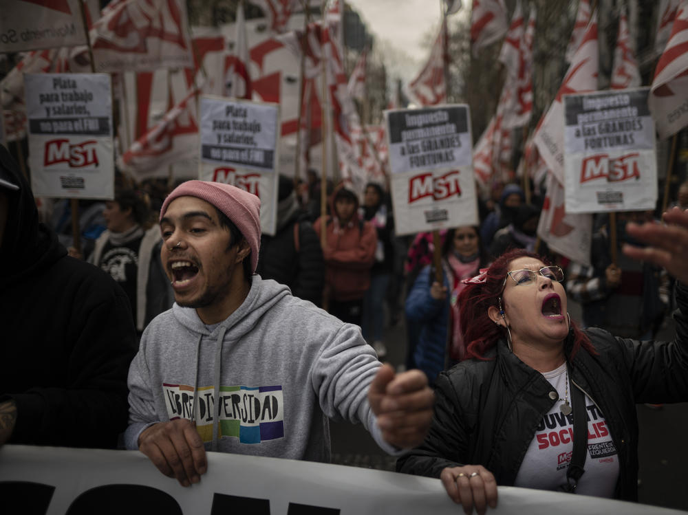 Large numbers of workers from different sectors protest against inflation and in favor of higher wages in Buenos Aires, Argentina, on Aug. 17, where inflation has soared.