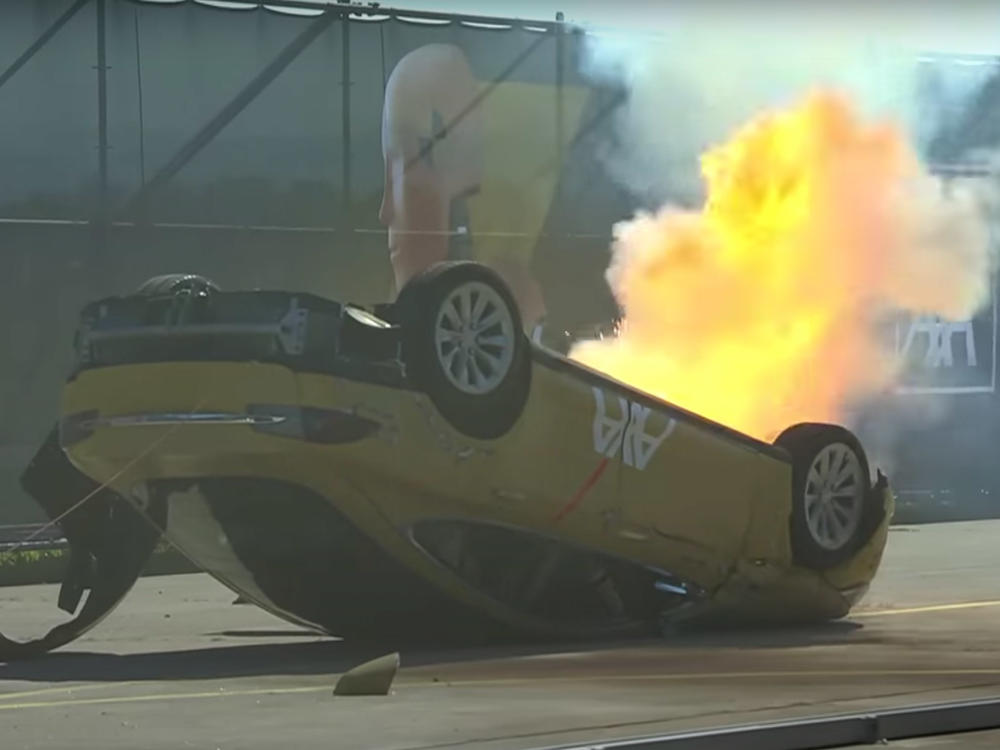 The insurance firm Axa said it regretted that its crash test of a Tesla, in which the front half of the car burst into blames, caused confusion, and the company admitted that electric vehicles don't catch fire any more often than combustion-engine automobiles.