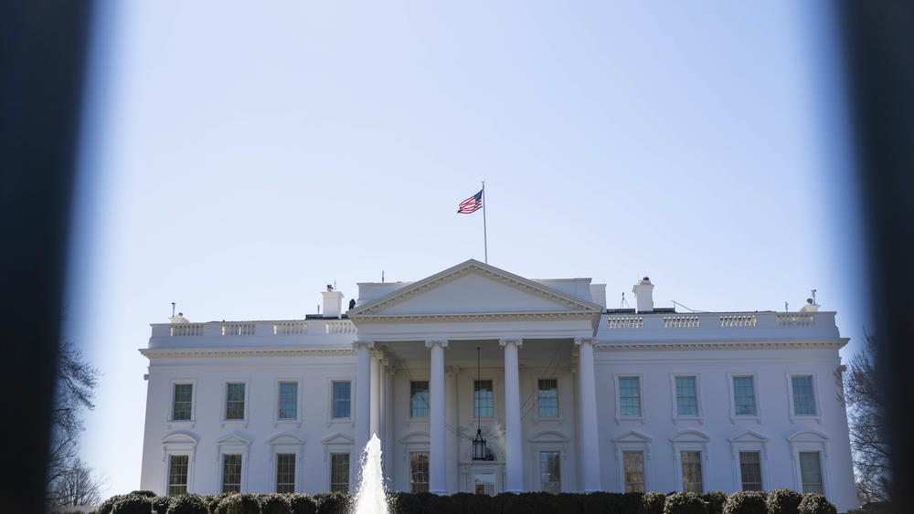 The exterior of the White House is seen from outside the security fencing on March 7, 2021, in Washington, D.C.