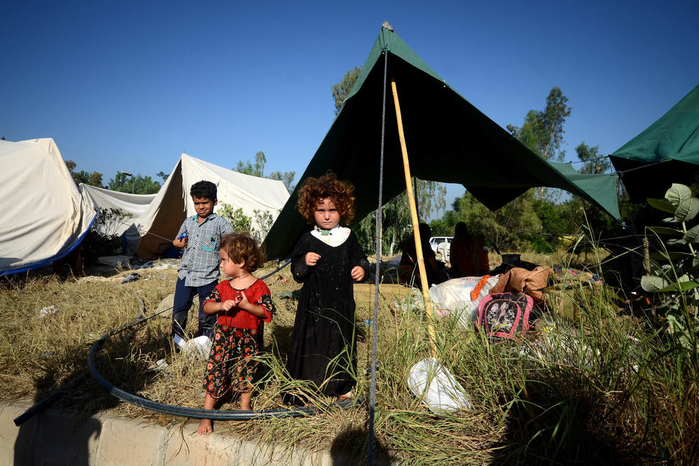 A makeshift camp in the Nowshera district inhabited by Pakistanis who fled their homes in the wake of heavy monsoon rains. The picture is dated Aug. 30.