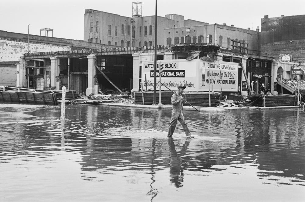 Flooding is seen in Galveston, Texas, after Hurricane Carla hit in September 1961.