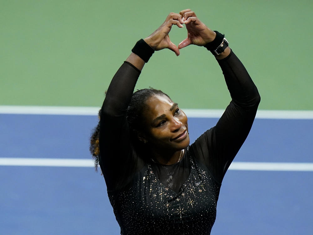 Serena Williams motions a heart to fans after losing to Australia's Ajla Tomljanovic during the third round of the U.S. Open tennis championships on Friday in New York.