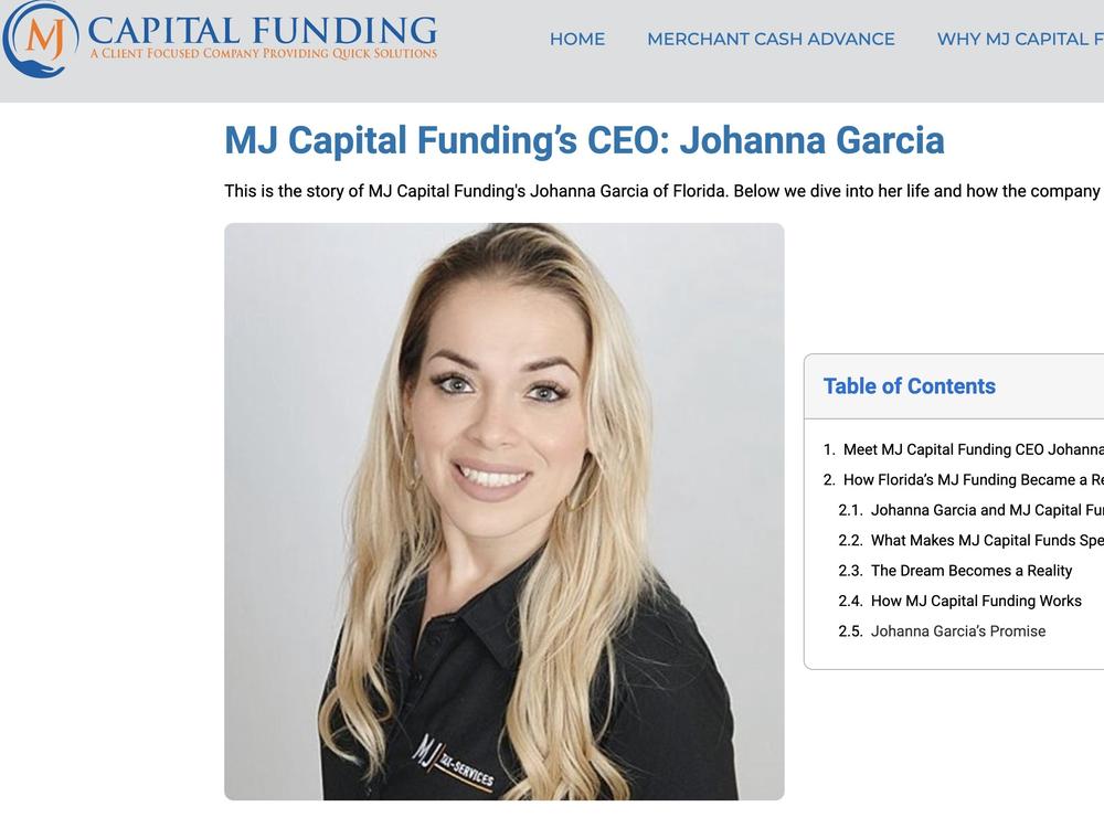 MJ Capital Funding's website said that its founder, Johanna Garcia, was 