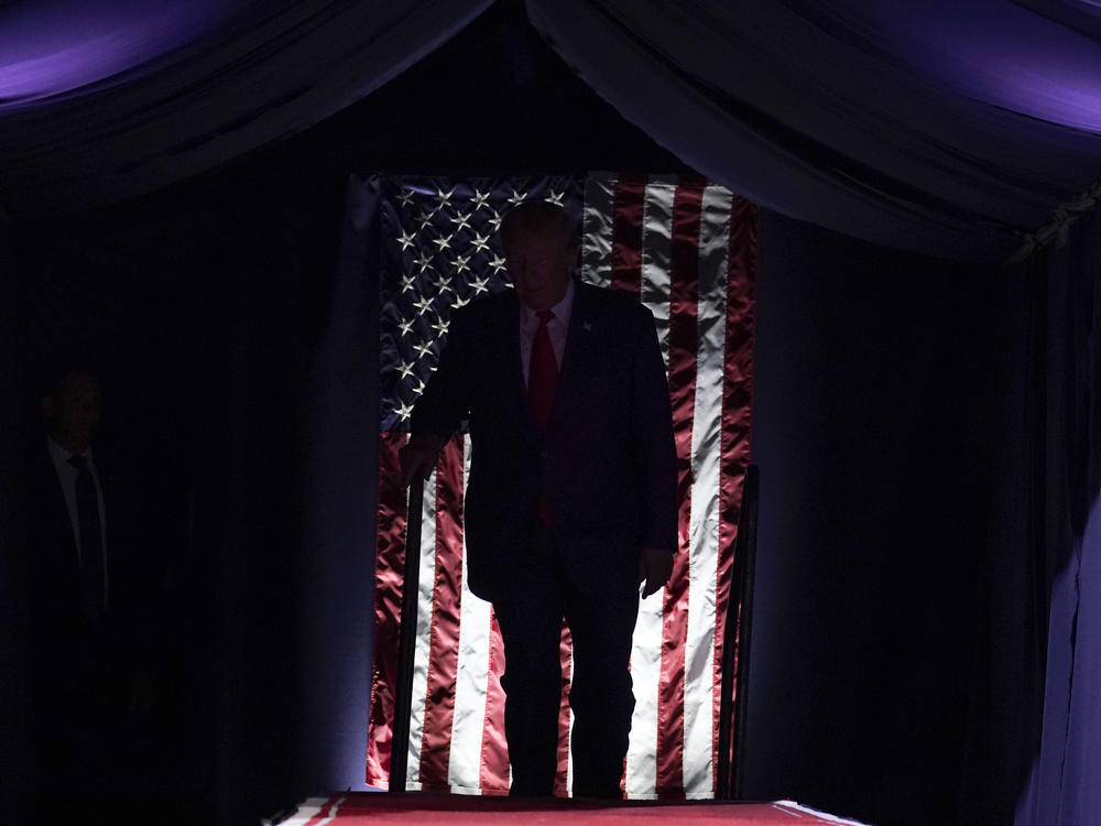 Former President Donald Trump arrives on stage at a rally in Wilkes-Barre, Pa., on Sept. 3. According to a new poll, 67% of independents do not want Trump to run again, while just 28% said they do.