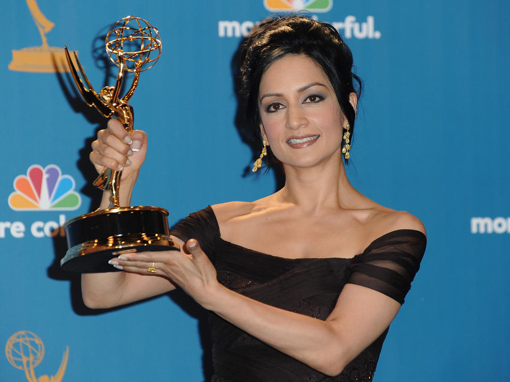 Archie Panjabi at the Emmy Awards in 2010. Panjabi, a non-Muslim actress, played a Muslim character in the 2018 British limited series <em>Next of Kin</em>, a show discussed in a new study from the USC Annenberg Inclusion Initiative.