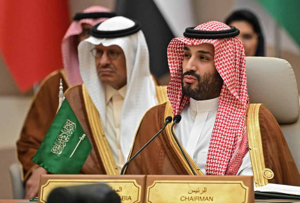 Saudi Crown Prince Mohammed bin Salman attends the Jeddah Security and Development Summit (GCC+3) at a hotel in Jeddah on July 16.