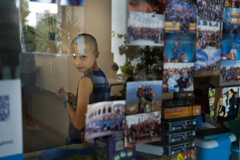 At a community center in Kharkiv, Sasha Zhuravliov, 9, is learning about how to stay safe during war.