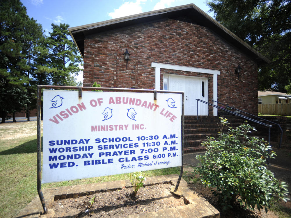 Michael Jennings is a pastor at this church in Sylacauga, Ala. Jennings was arrested while watering flowers at a neighbor's home in nearby Childersburg in May.