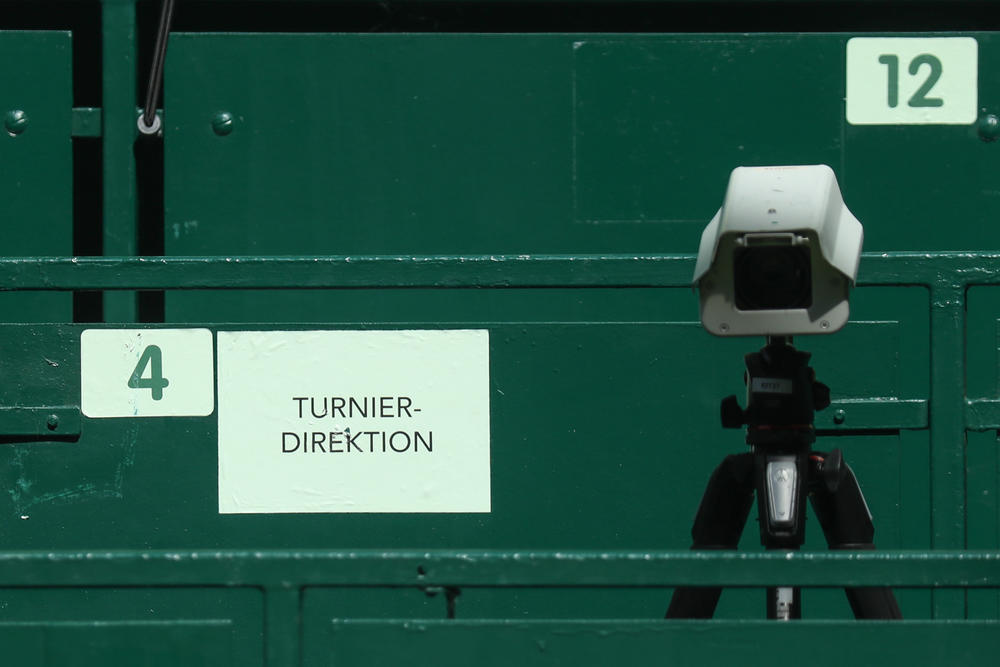 A Hawk-Eye camera at the ATP tour in 2021.