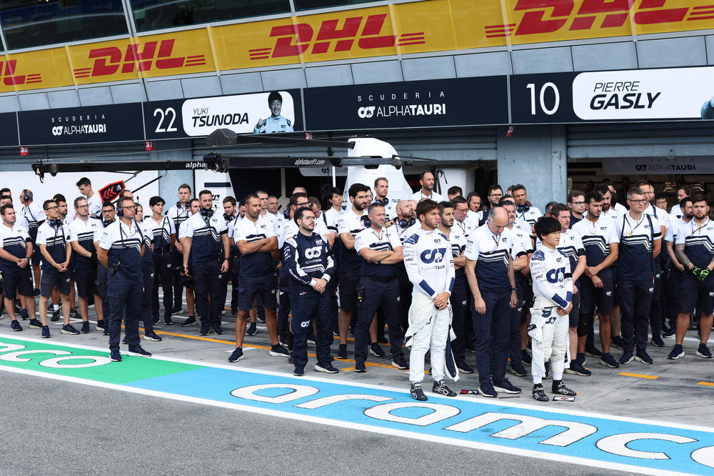 Drivers and team members observe a moment of silence prior to practice ahead of the F1 Grand Prix of Italy at Autodromo Nazionale Monza in Monza, Italy, on Friday.