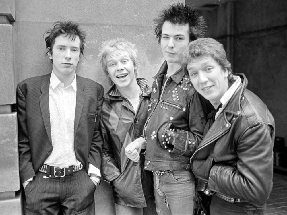 Members of the English punk band the Sex Pistols. From left: Lead singer and songwriter John Joseph Lydon a.k.a. Johnny Rotten, drummer Paul Cook, bass guitarist John Simon Ritchie a.k.a. Sid Vicious and guitarist Steve Jones.