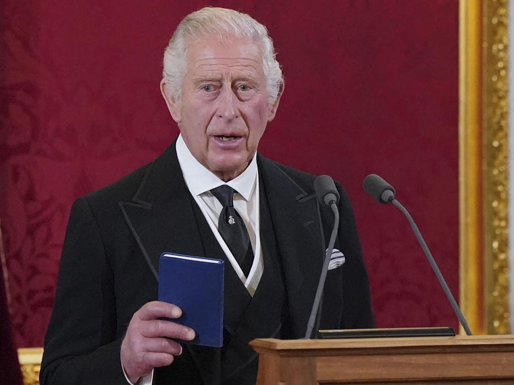 King Charles III makes his declaration during the Accession Council at St James's Palace, London, Saturday, Sept. 10, 2022, where he is formally proclaimed monarch.
