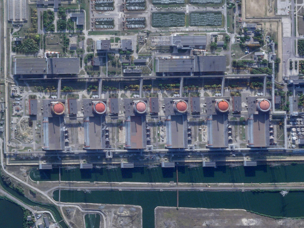 This satellite image from Planet Labs PBC shows the Zaporizhzhia nuclear power plant, which is occupied by Russian forces, in Ukraine on Aug. 28.