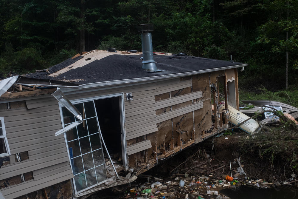 Laverne Fields' home was washed down into a creek by recent flooding in Millstone, Ky.