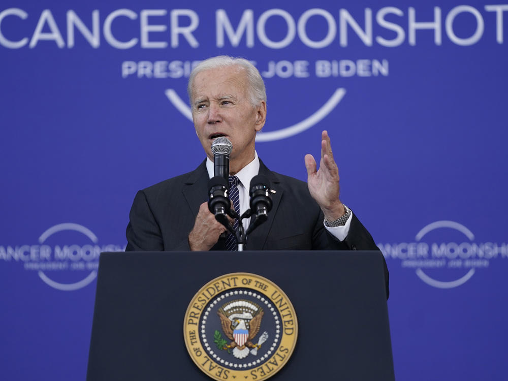 President Joe Biden speaks on the cancer moonshot initiative at the John F. Kennedy Library and Museum in Boston on Sept. 12.