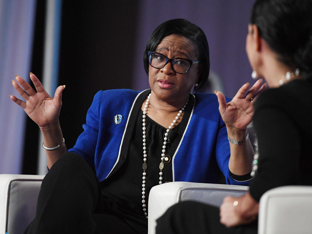 Dallas Mavericks CEO Cynt Marshall speaks at the Black Enterprise Women of Power Summit at The Mirage Hotel & Casino in 2019.