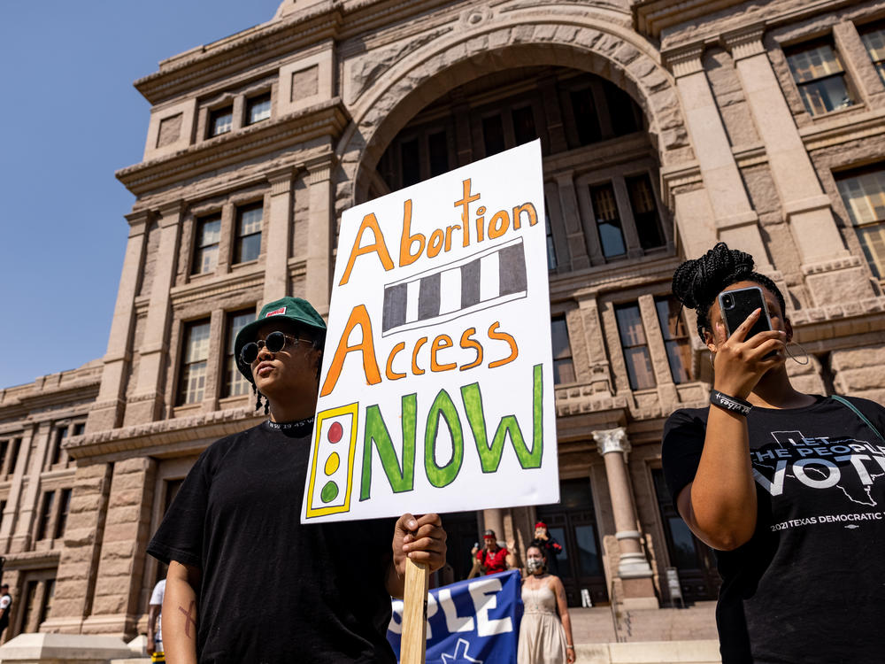 Demonstrators at the Texas State Capitol call for access to abortion at a rally in September 2021 in Austin. Days earlier, Texas had enacted SB 8, which bans most abortions after about six weeks.
