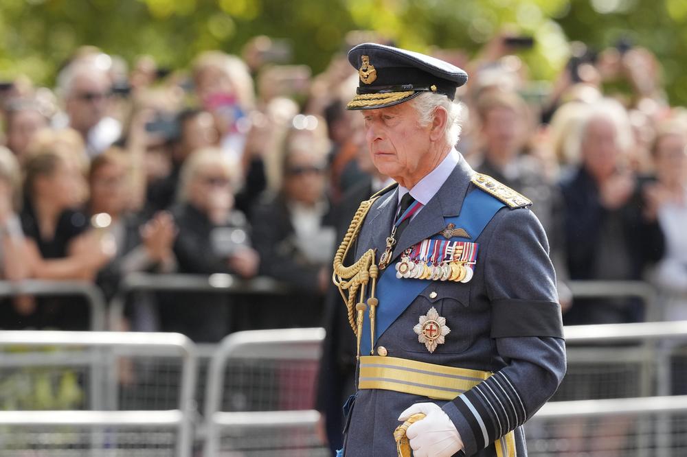 King Charles III follows the coffin of Queen Elizabeth II during a procession from Buckingham Palace to Westminster Hall on Wednesday.