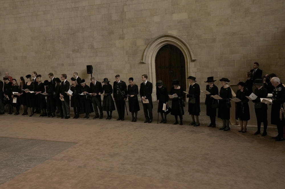 Guests attend a ceremony for Queen Elizabeth II at Westminster Hall.