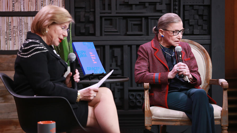 NPR legal affairs correspondent Nina Totenberg and Justice Ruth Bader Ginsburg speak during at the 2018 Sundance Film Festival. Totenberg and Ginsburg met in the 1970s and remained friends until Ginsburg's death in 2020.
