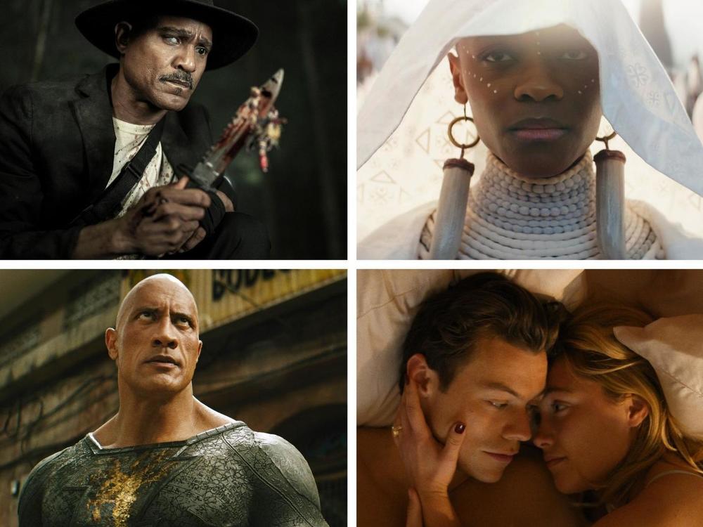 (Clockwise from top left) Seth Gilliam in <em>The Walking Dead</em>, Letitia Wright in <em>Black Panther: Wakanda Forever</em>, Brice Gonzalez and George Lopez in <em>Lopez vs. Lopez</em>, <em></em>Susan Sarandon in <em>Monarch</em>, Harry Styles and Florence Pugh in <em>Don't Worry Darling </em>and Dwayne Johnson in <em>Black Adam</em>