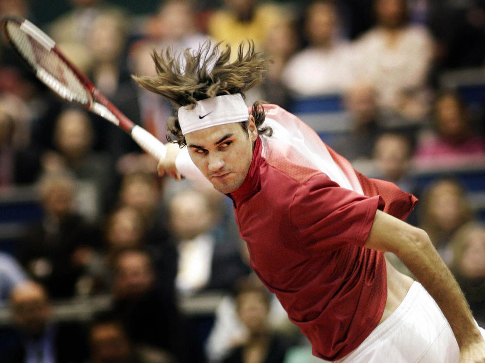 <strong>February 18, 2005:</strong> Swiss Roger Federer returns to Russian Nikolay Davydenko in the quarter final of the ABN AMRO World Tennis Tournament in Rotterdam.