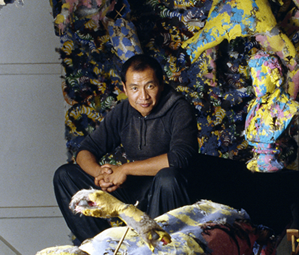 Portrait of Carlos Villa in his studio, 1985.