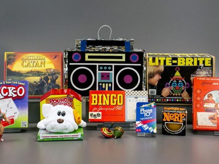 The 12 finalists for this year's induction to the National Toy Hall of Fame: bingo, Breyer Horses, Catan, Lite-Brite, Masters of the Universe, Nerf toys, piñatas, Phase 10, Pound Puppies, Rack-O, Spirograph and the spinning top.