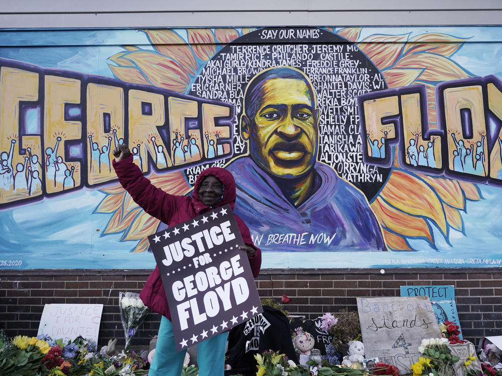 A person reacts in Minneapolis on April 20, 2021, after a guilty verdict was announced at the trial of former Minneapolis Police Officer Derek Chauvin for the death of George Floyd.