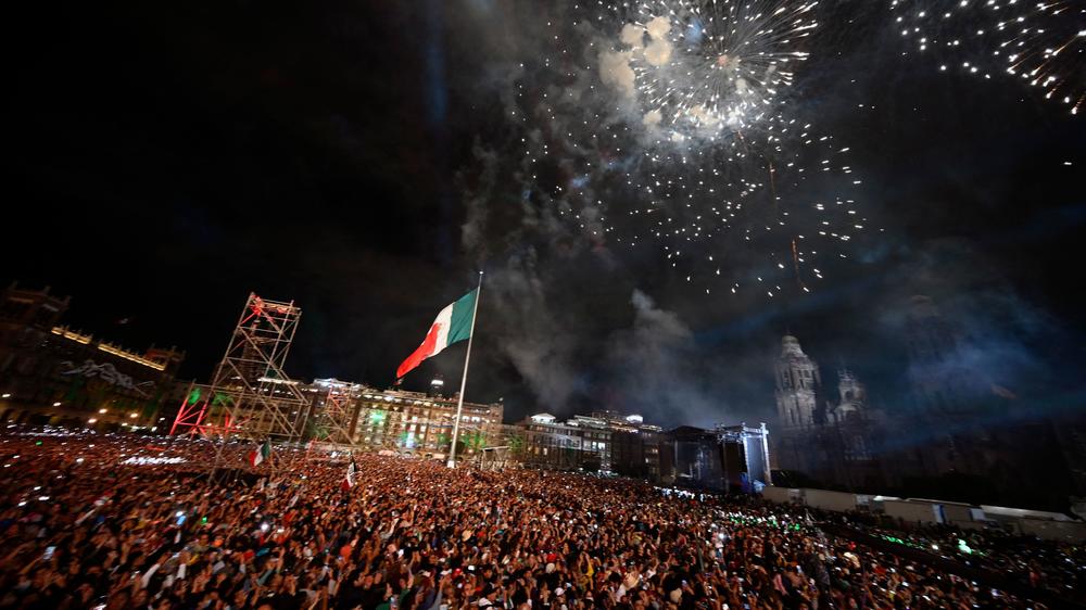 Fireworks soar over the National Palace Thursday night to mark the start of Independence Day celebrations in Mexico City.
