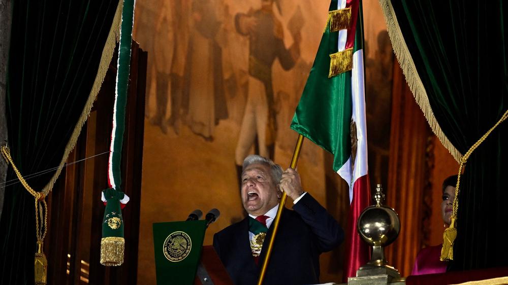 Mexican President Andrés Manuel López Obrador addresses a huge crowd marking El Grito — the 1810 cry to overthrow Spanish rule and fight for independence.