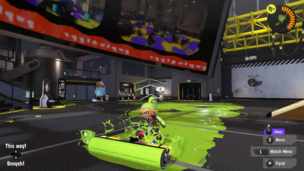 One of the Splatoon's many weapons — a giant roller particularly effective at coating the map.