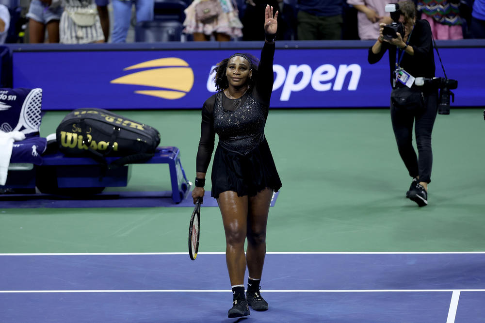 Williams waves to fans after being defeated by Ajla Tomlijanovic of Australia during the 2022 U.S. Open.