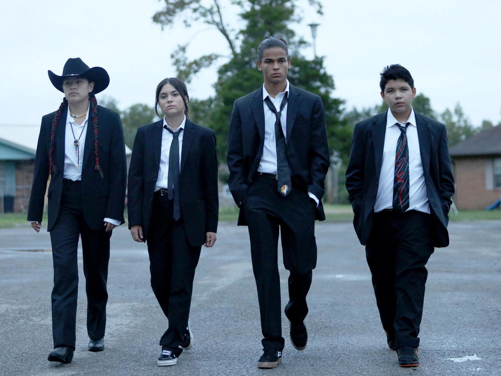 Paulina Alexis, Devery Jacobs, D'Pharaoh Woon-A-Tai, and Lane Factor play the title characters in <em>Reservations Dogs</em>, a series about teenagers living on a reservation in Oklahoma.