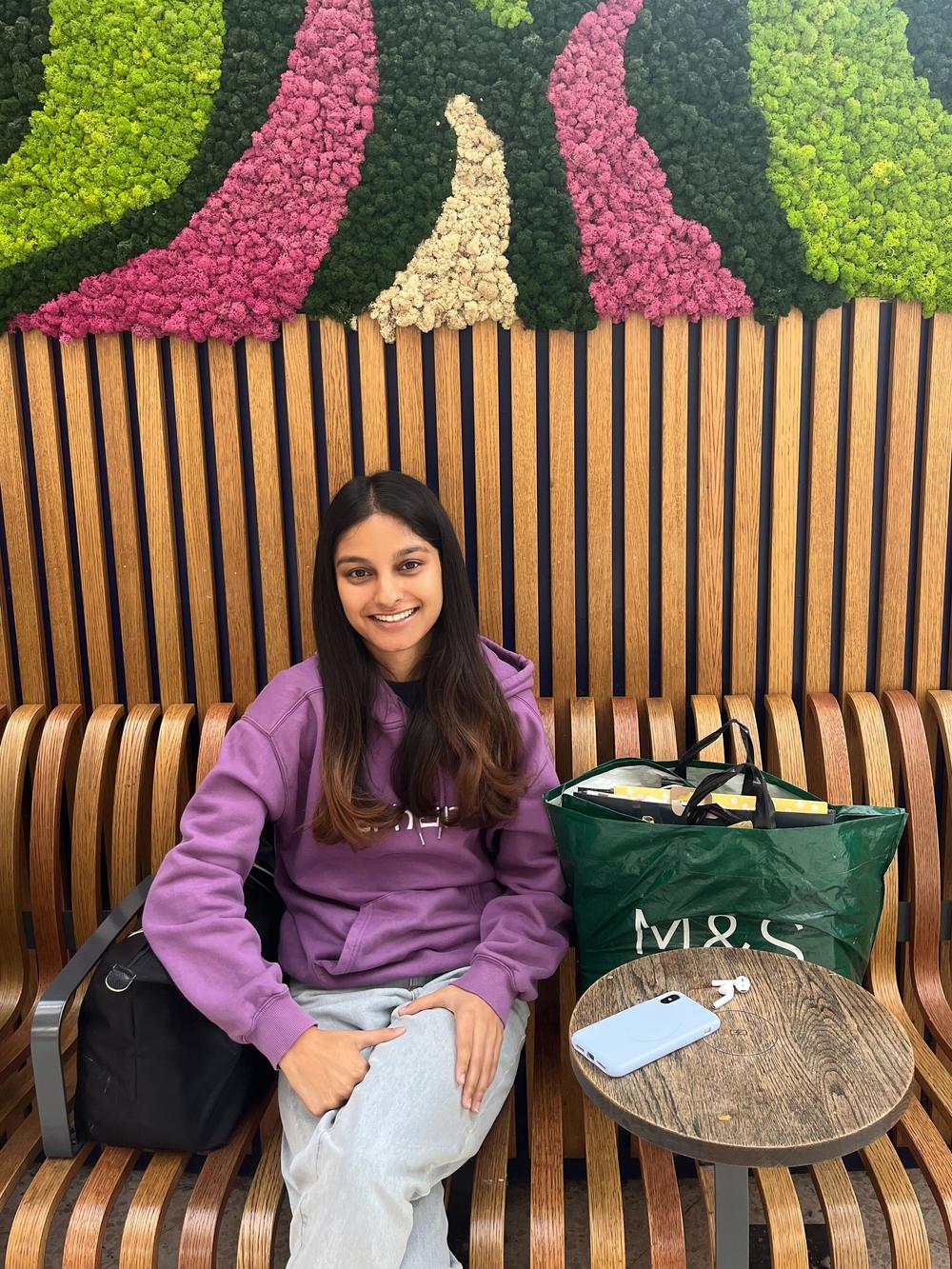 Sara Moghal waits for her train at Victoria Station in London on Tuesday.