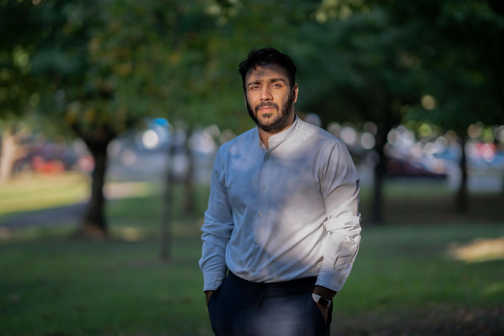Nasrat Khalid founded a company called Aseel to sell crafts from his native Afghanistan online. He pivoted to charity work after the Taliban took over, initially drawing on cash reserves to provide shelter and food to displaced Afghans. He now works from Arlington, Virginia, where he was photographed on Aug. 31.