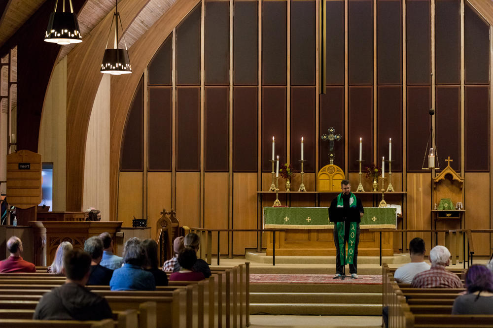 Reverend AJ Buckley delivers a sermon at St. David of Wales Episcopal Church.