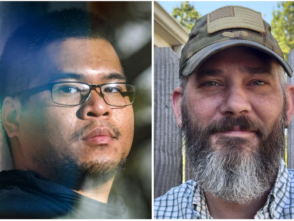 U.S. military veterans Andy Huynh, left, and Alexander Drueke. The two veterans, who disappeared while fighting Russia with Ukrainian forces on June 9, have been released after about three months in captivity, relatives said Wednesday, Sept. 21.