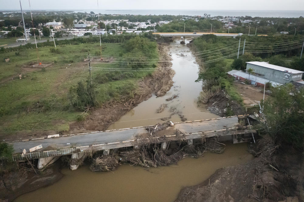 A bridge by Hurricane Fiona is seen in Salinas, Puerto Rico, on Wednesday.