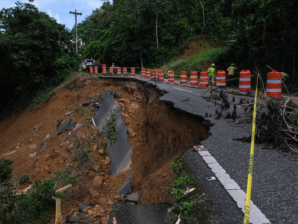 Getting into the community of Cacao is a challenge. The 157 route is being cleared after major landslides caused by Hurricane Fiona blocked access.