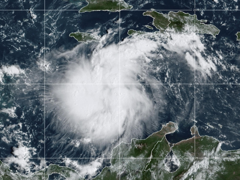 This satellite image provided by the National Oceanic and Atmospheric Administration shows Tropical Storm Ian over the central Caribbean on Saturday.