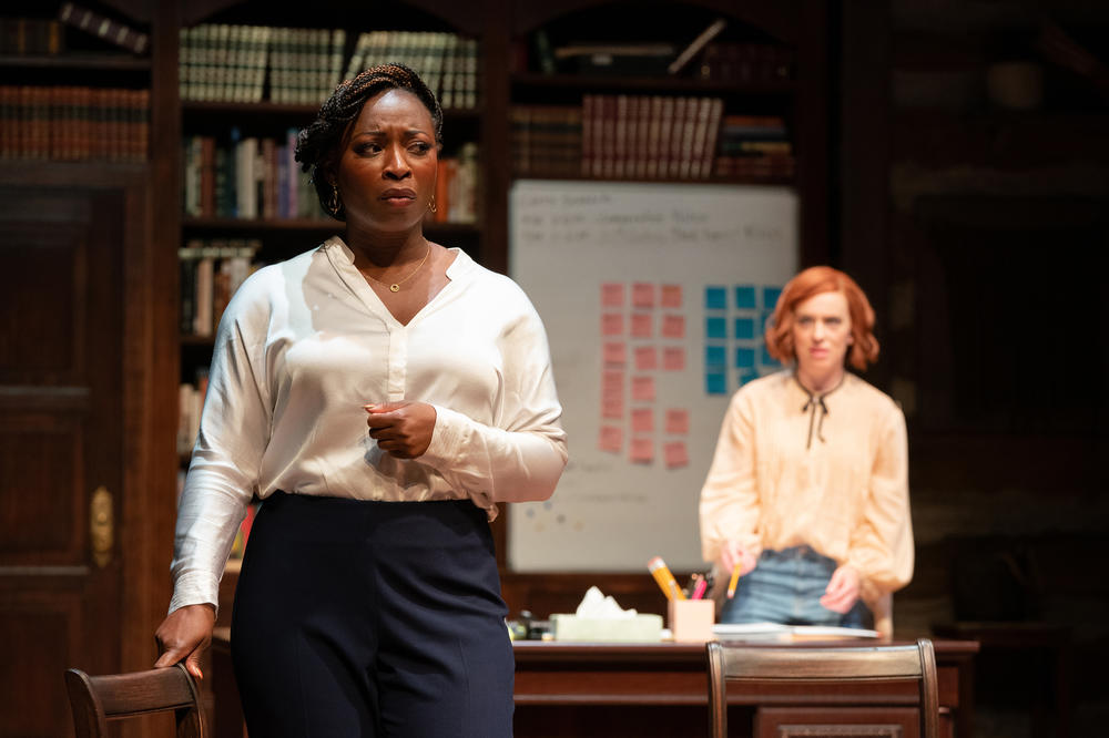 Bianca Jones (left) and Erica Sullivan perform in <em>Confederates</em> at the Oregon Shakespeare Festival in Ashland, Ore.