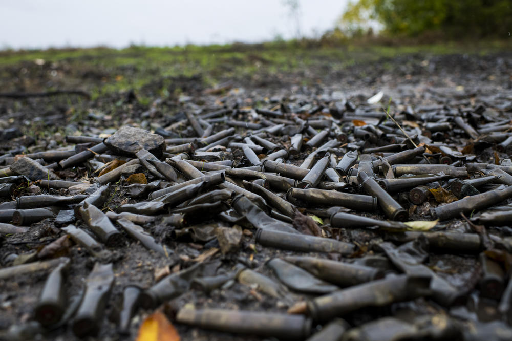 Spent large-caliber ammunition on the road in Borshchova on Friday.