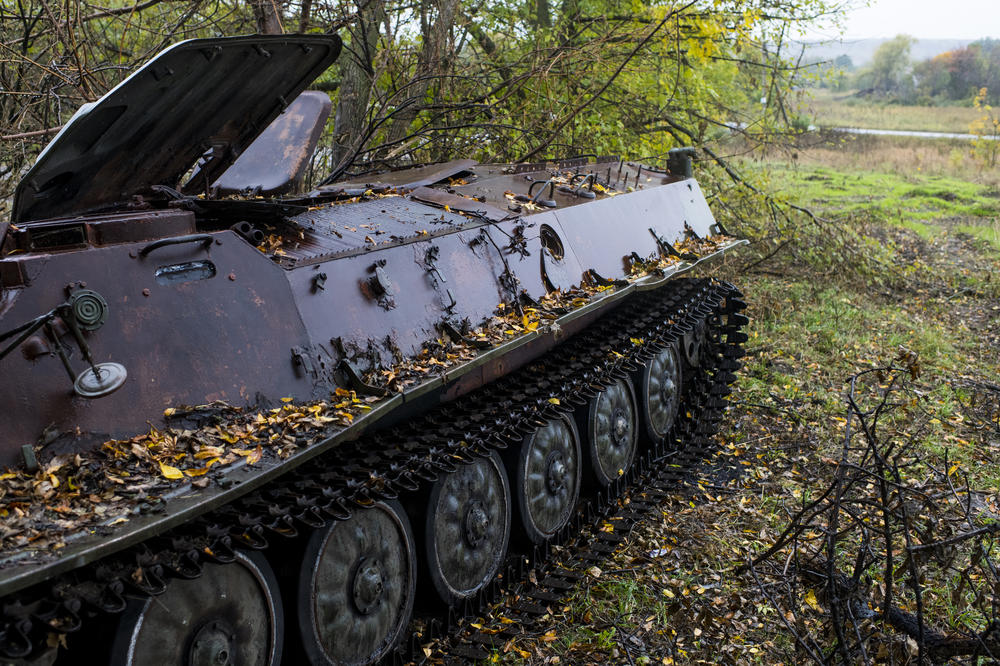 An abandoned Russian vehicle in Borshchova on Friday.