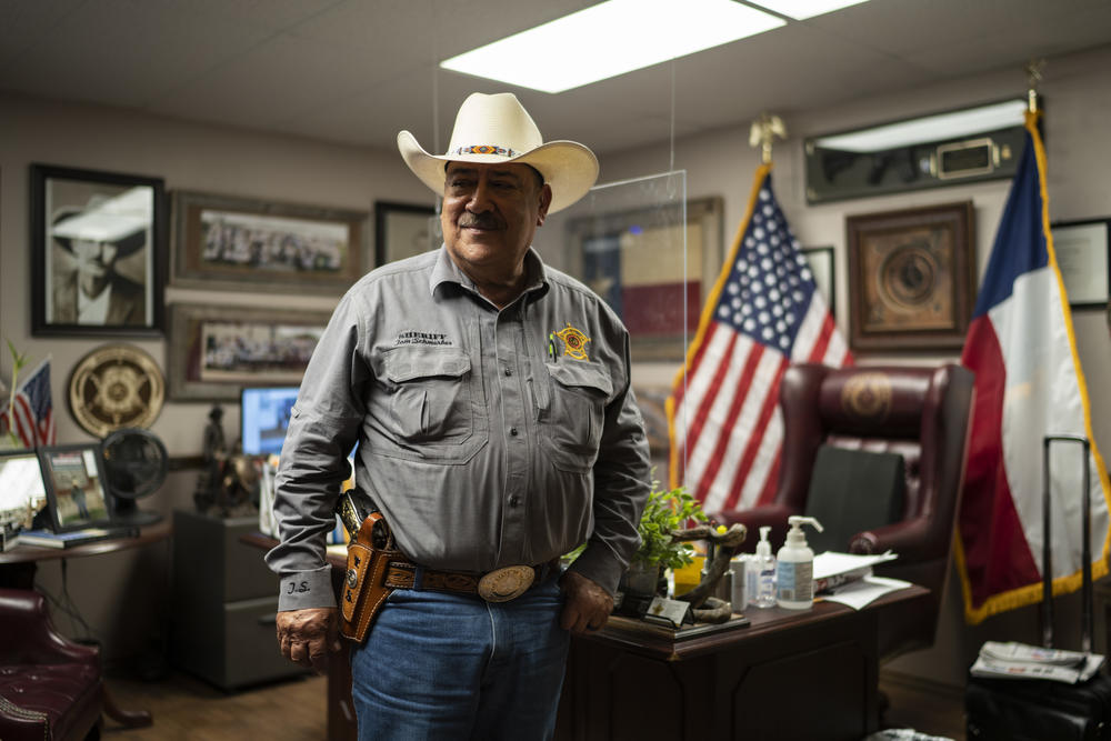 Maverick County Sheriff Tom Schmerber poses for a photo at his office in Eagle Pass, Texas.