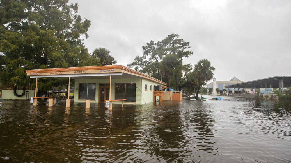 The Cooter Stew Cafe taking on water as Hurricane Michael pushes a storm surge up the Wakulla and Saint Marks rivers, which come together here in Saint Marks, Fla., on Oct. 10, 2018.